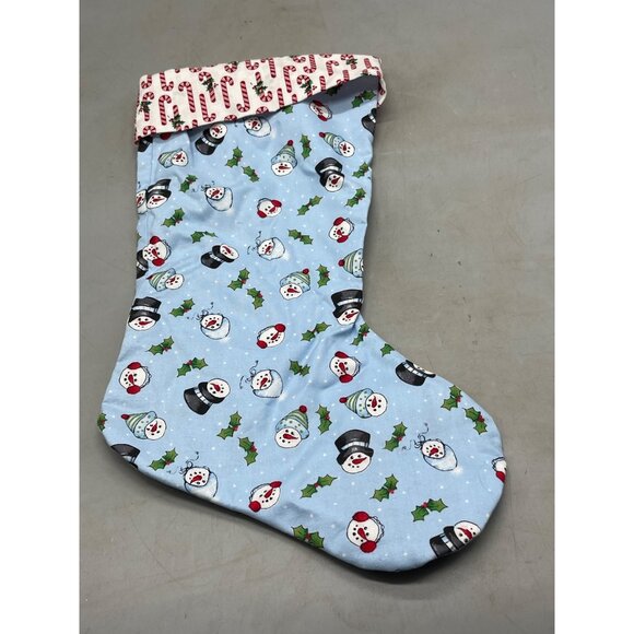 handmade Christmas stocking snowman holly candy canes design red blue 15" READ - Picture 4 of 4